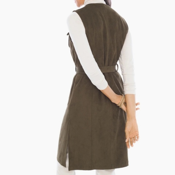 CHICOS FAUX SUEDE VEST AMBERED OLIVE - Picture 3 of 6